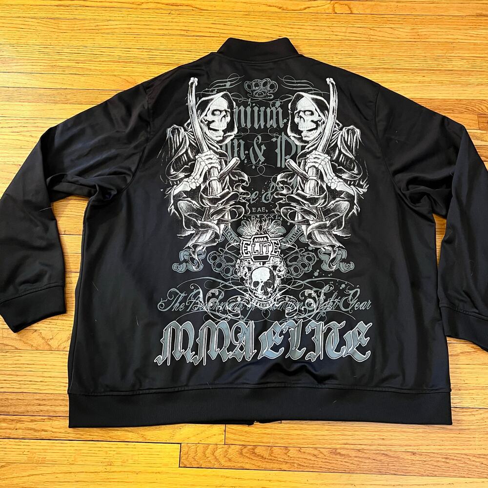 MMA Elite Track Jacket Mens XXL Sports Skull Grim Reaper Grunge Y2K Black **